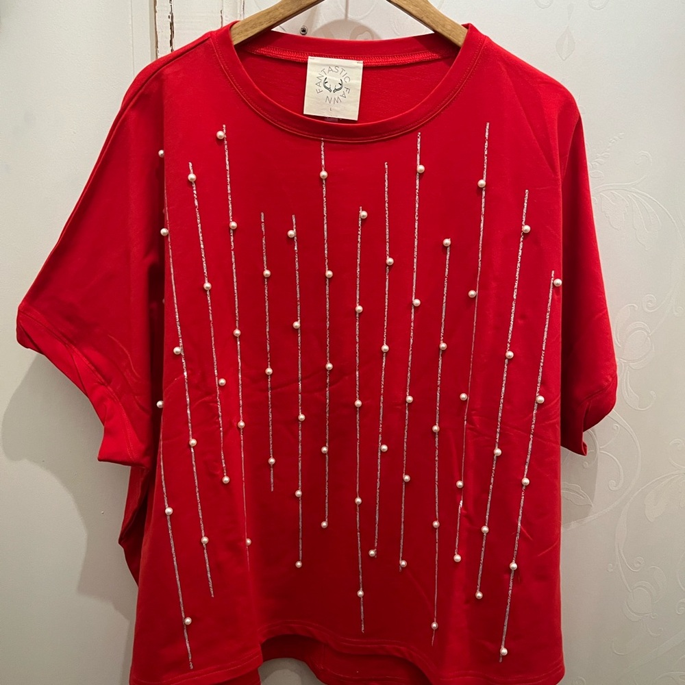 Red sweatshirt Pearl & Silver detailing. NWT S, M, Large